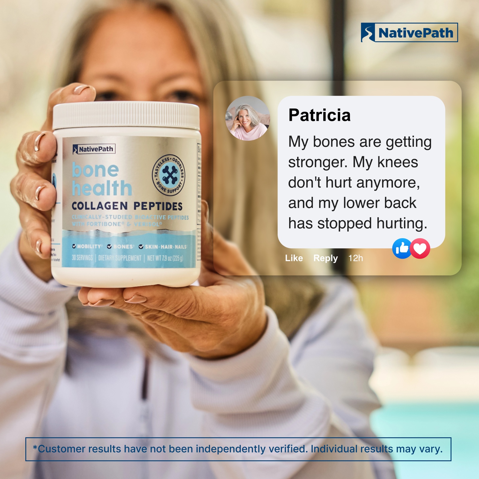 Customer testimonial — Patricia on Bone Health Collagen results