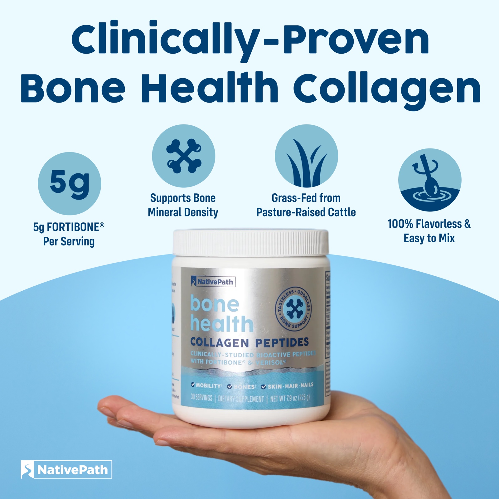 Clinically-Proven Bone Health Collagen benefits — 5g Fortibone® per serving